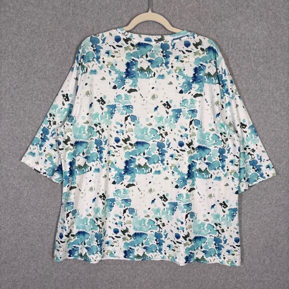 Abstract Watercolor Tunic Top 2X Blue Green Henley Thin Jersey Stretch Artsy - Picture 9 of 12